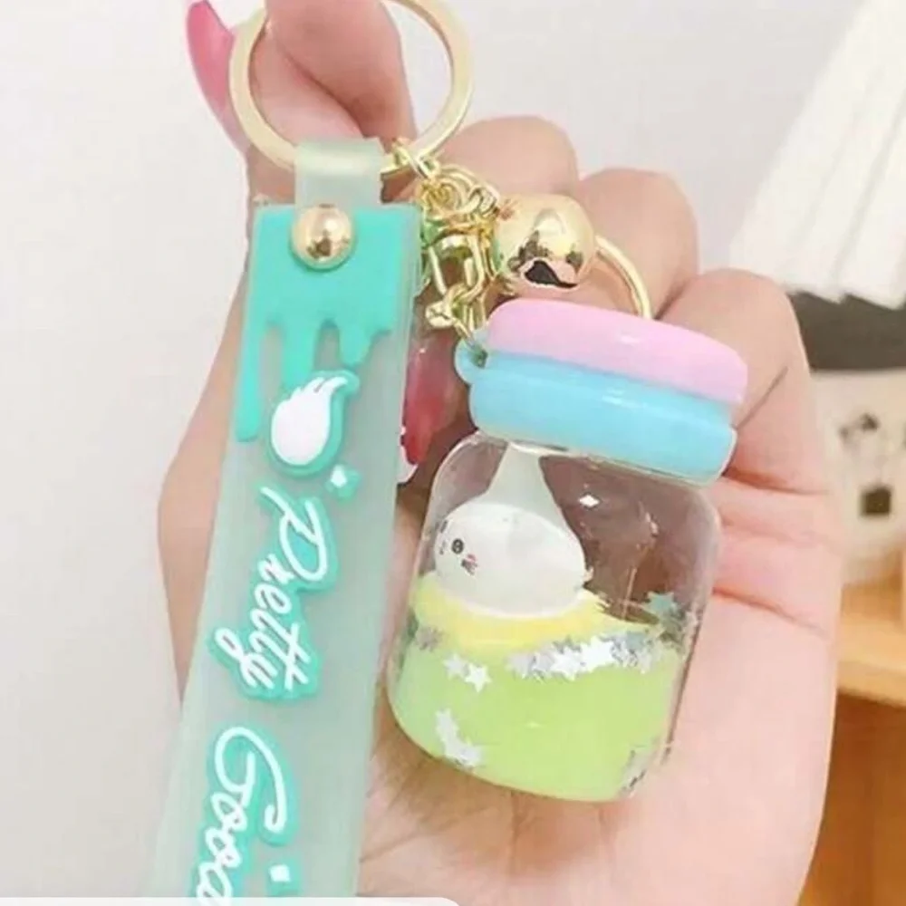 Tea Cup & Cat & Macaron Shaped Pink Keychain, Milk Bottle & Acrylic Keyring